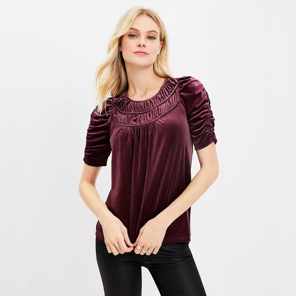 LOFT | Ruched Velvet Top Crushed Blackberry